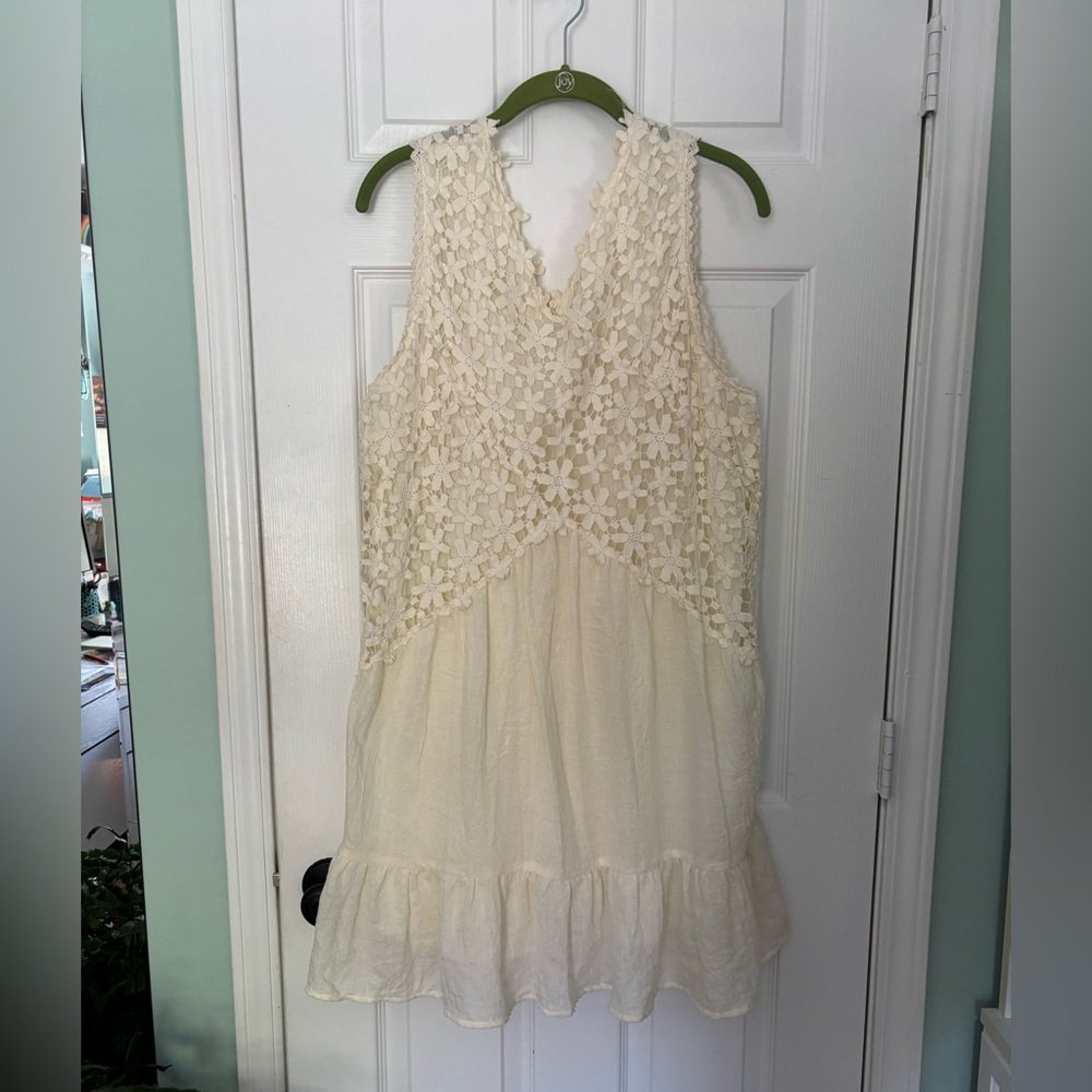Umgee Lined Gauze and Lace Sleeveless Dress Ivory